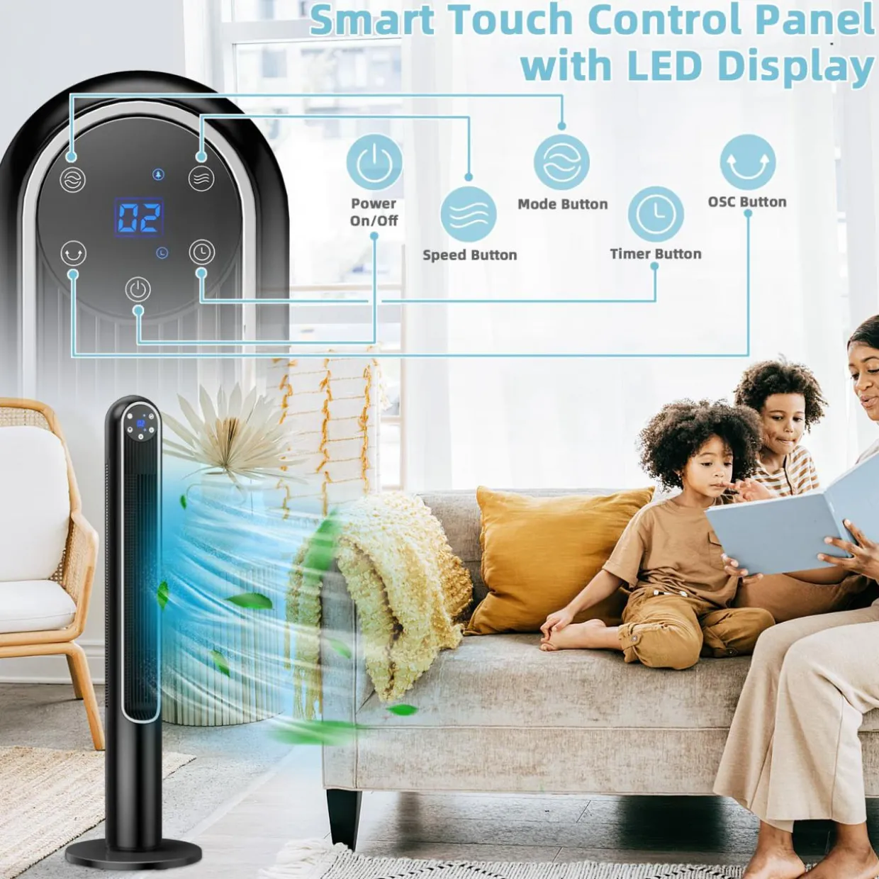 Tangkula 42-Inch Tower Fan with Remote Control, 80 Oscillating Standing Fan w/ LED Display