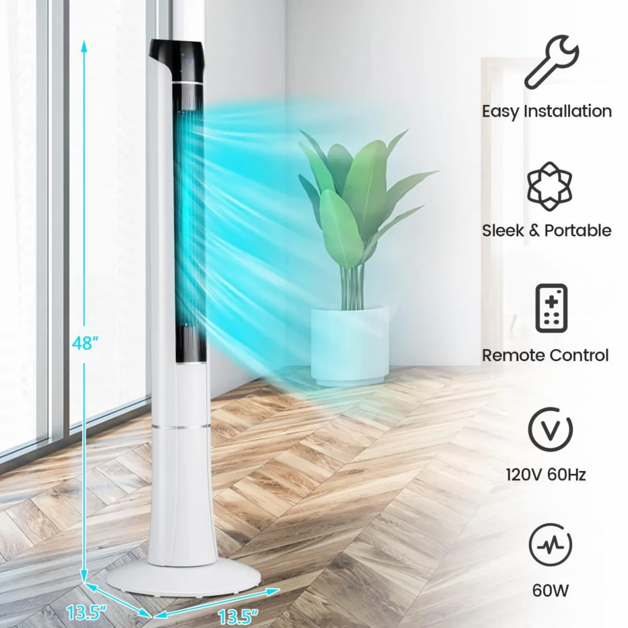 Tangkula 48-Inch Tower Fan with Remote Control, Quiet Bladeless Tower Fan