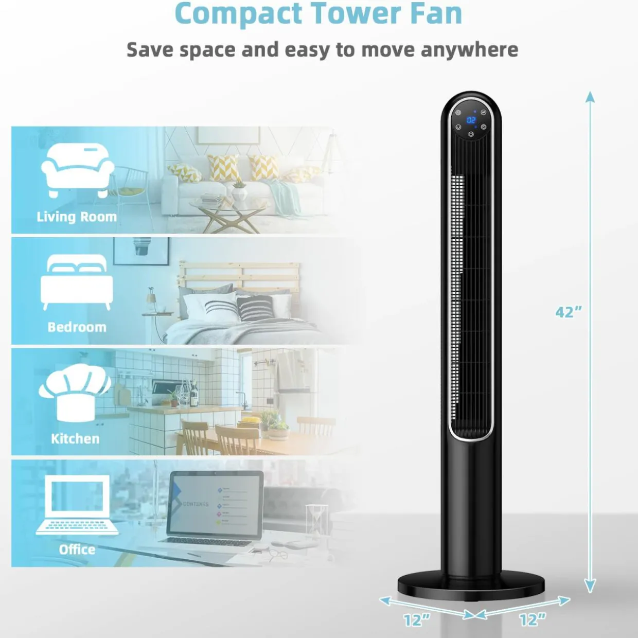Tangkula 42-Inch Tower Fan with Remote Control, 80 Oscillating Standing Fan w/ LED Display