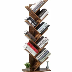 Tangkula 55-Inch Tree Bookshelf, 9-Shelf Free Standing Tree Bookcase(Rustic Brown)