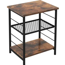 Tangkula Industrial End Table, 3-Tier Side Table with Height Adjustable Metal Mesh Shelf