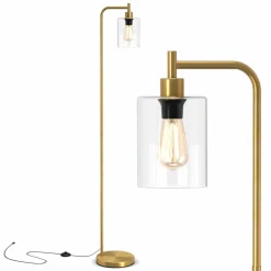 Tangkula Industrial Floor Lamp, Modern Standing Lamp with Hanging Glass Lampshade & Foot Switch