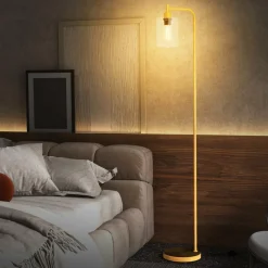 Tangkula Industrial Floor Lamp, Modern Standing Lamp with Hanging Glass Lampshade & Foot Switch