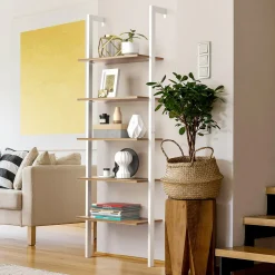 Tangkula Industrial Ladder Shelf Against The Wall, 5-Tier Wall Mount Ladder Bookshelf with Metal Frame