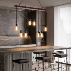 Tangkula Industrial Multi Pendant Light, 8-Light Iron Rustic Island Chandelier, Suspension Line Can Be Adjusted Freely