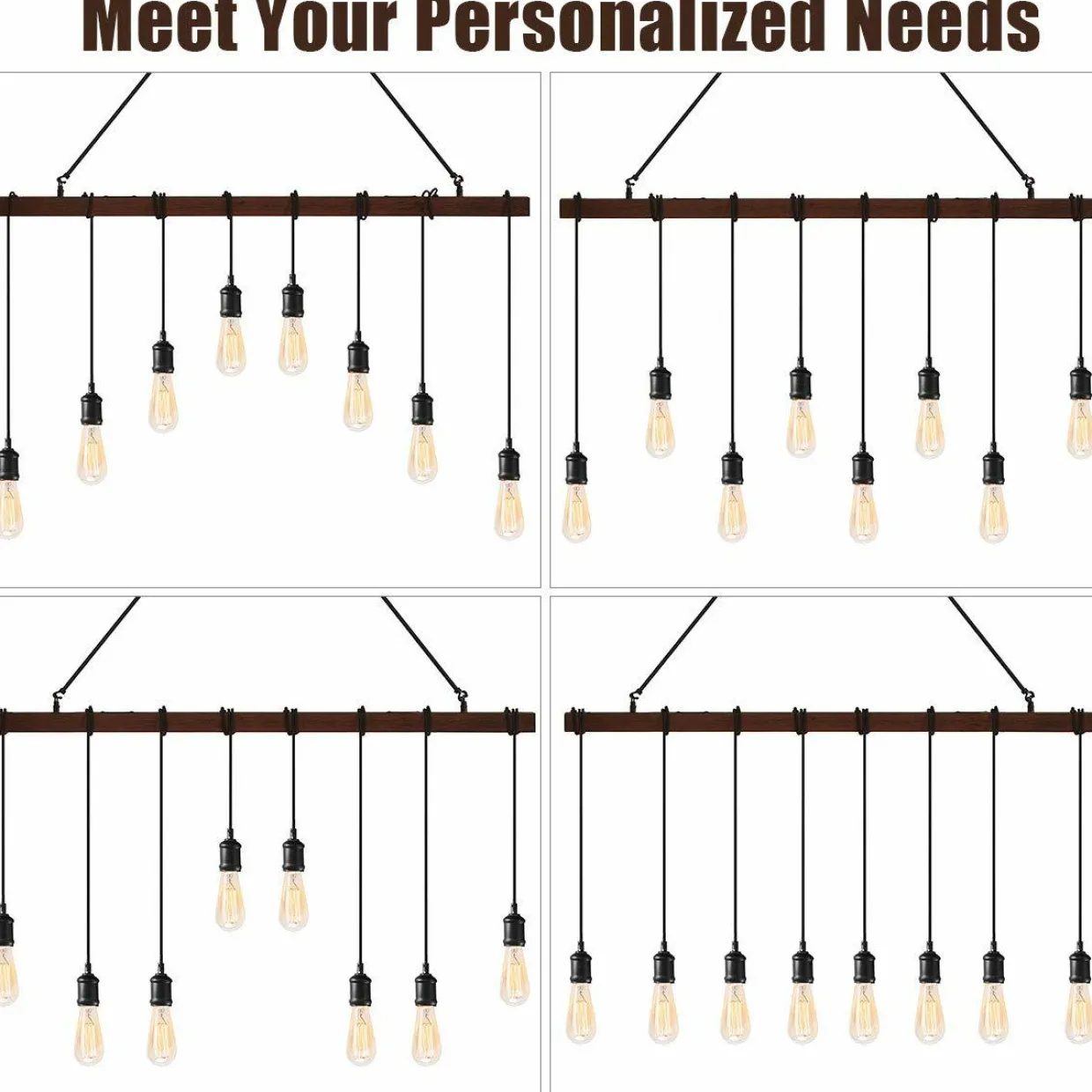 Tangkula Industrial Multi Pendant Light, 8-Light Iron Rustic Island Chandelier, Suspension Line Can Be Adjusted Freely