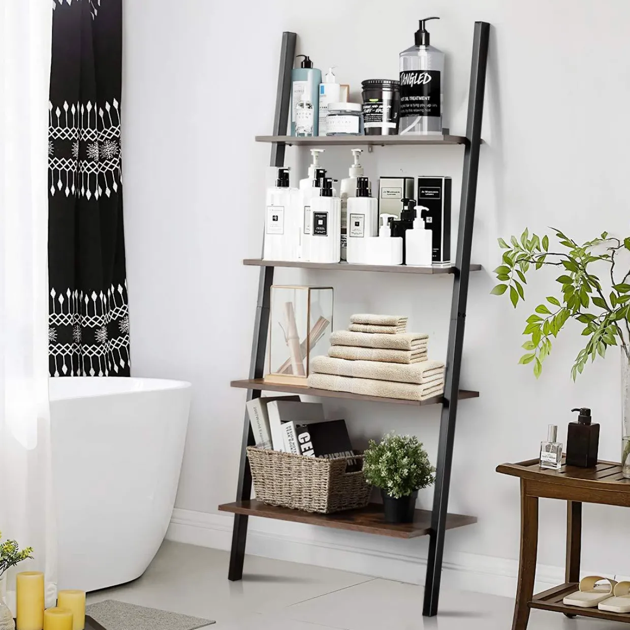 Tangkula Industrial 4-Tier Ladder Shelf, Against The Wall Bookcase for Living Room & Office
