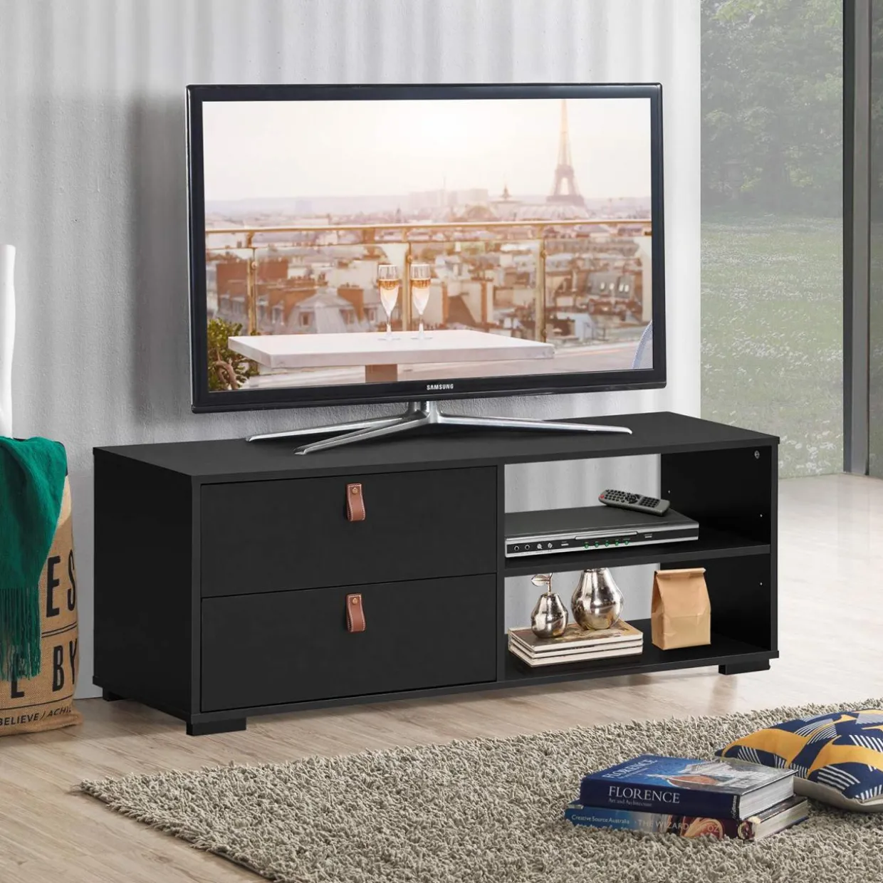 Tangkula Industrial TV Stand for TVs up to 55''Flat Screen, Media Console Table with 2 Drawers