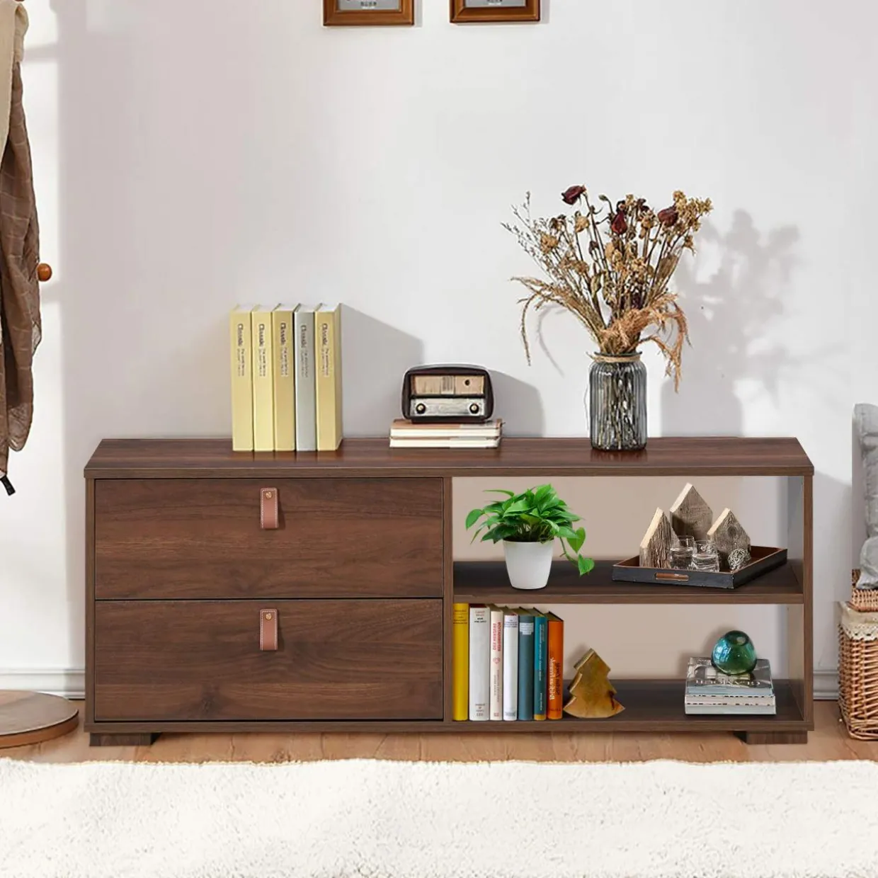 Tangkula Industrial TV Stand for TVs up to 55''Flat Screen, Media Console Table with 2 Drawers