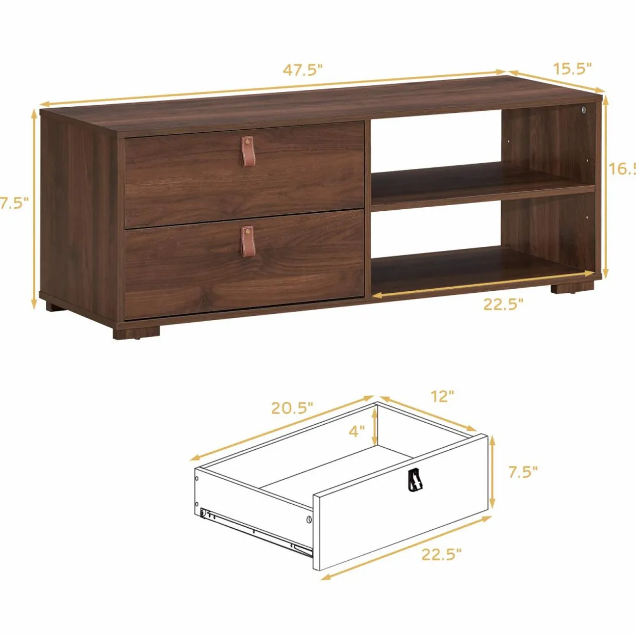 Tangkula Industrial TV Stand for TVs up to 55''Flat Screen, Media Console Table with 2 Drawers