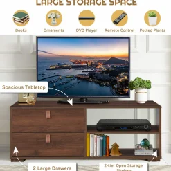 Tangkula Industrial TV Stand for TVs up to 55''Flat Screen, Media Console Table with 2 Drawers
