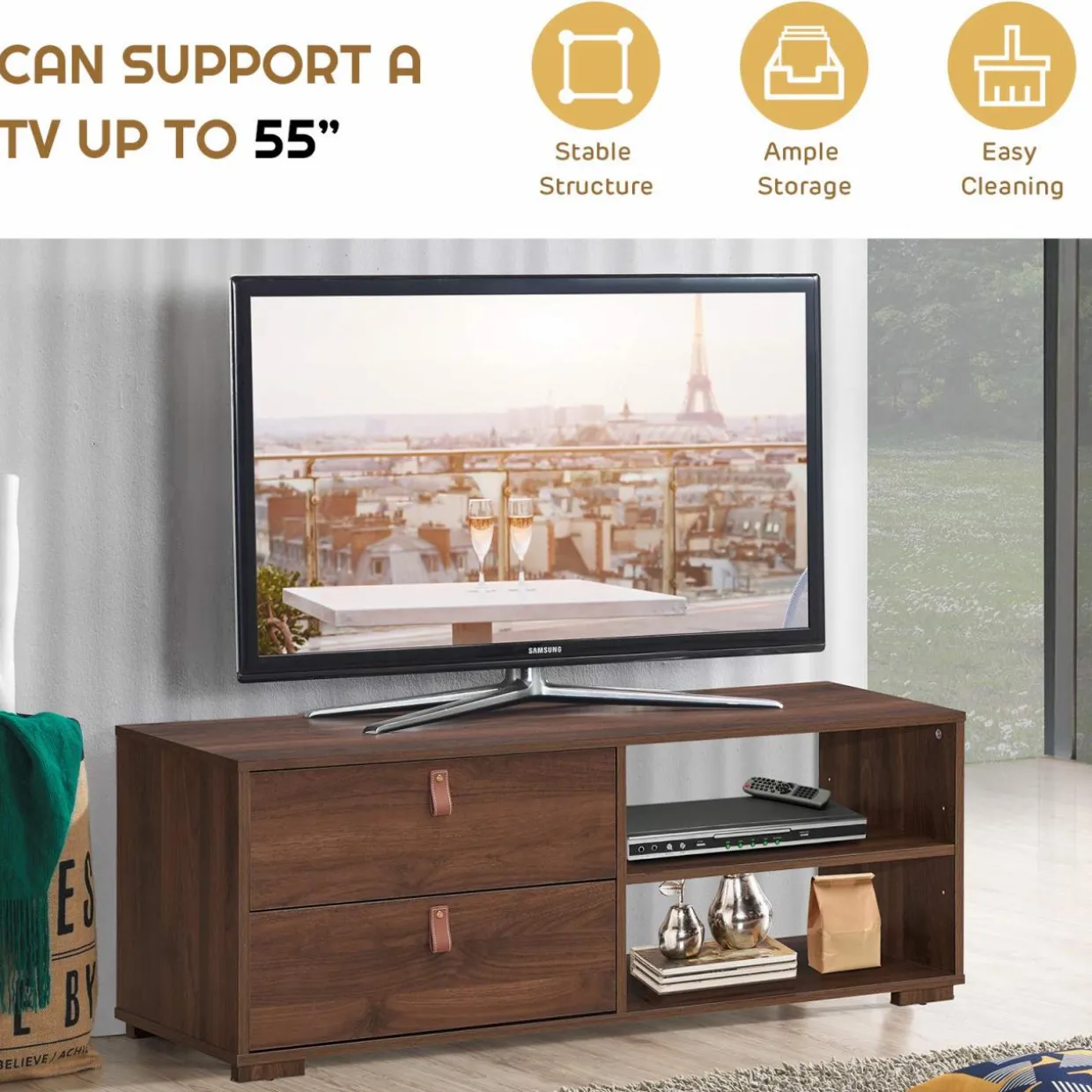Tangkula Industrial TV Stand for TVs up to 55''Flat Screen, Media Console Table with 2 Drawers