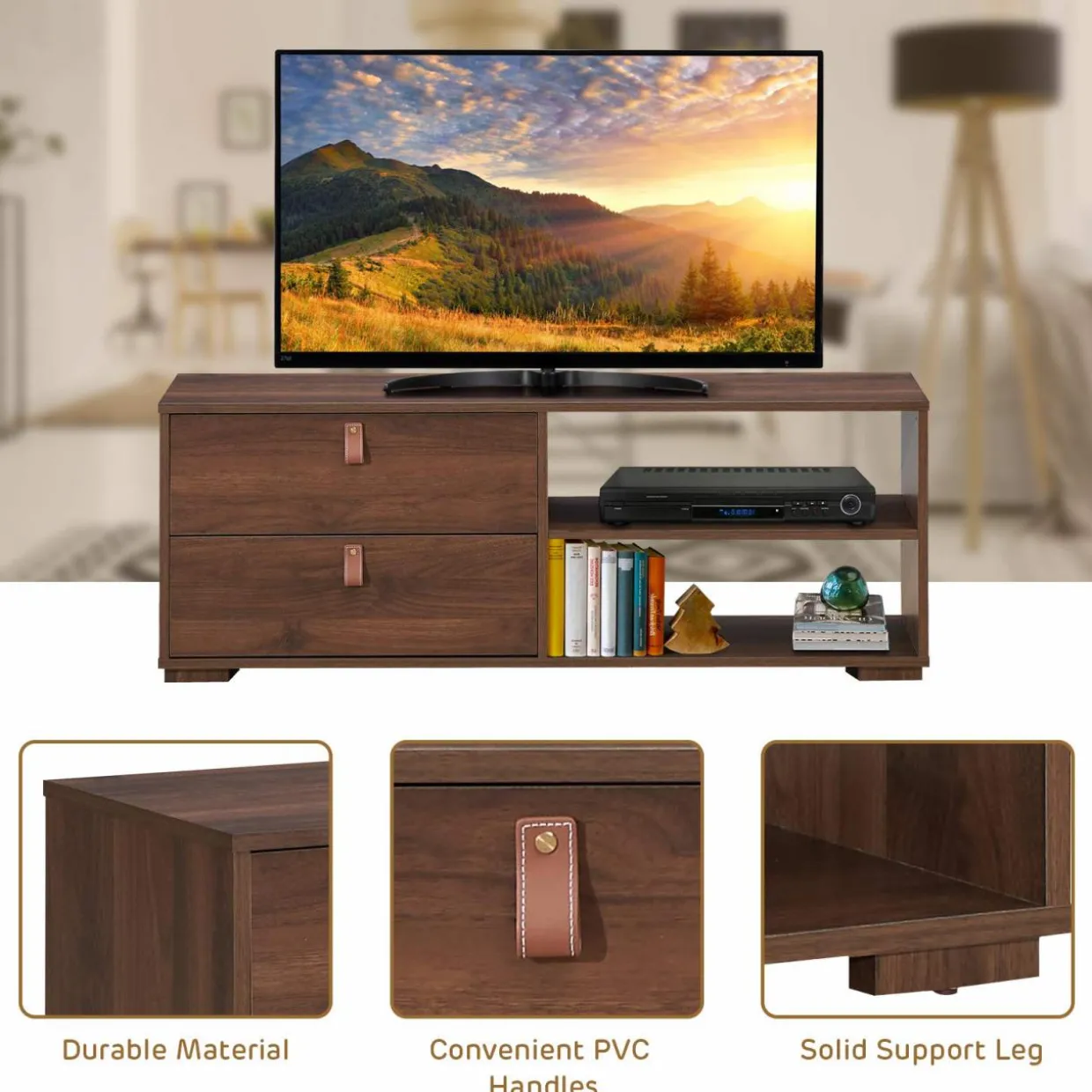 Tangkula Industrial TV Stand for TVs up to 55''Flat Screen, Media Console Table with 2 Drawers