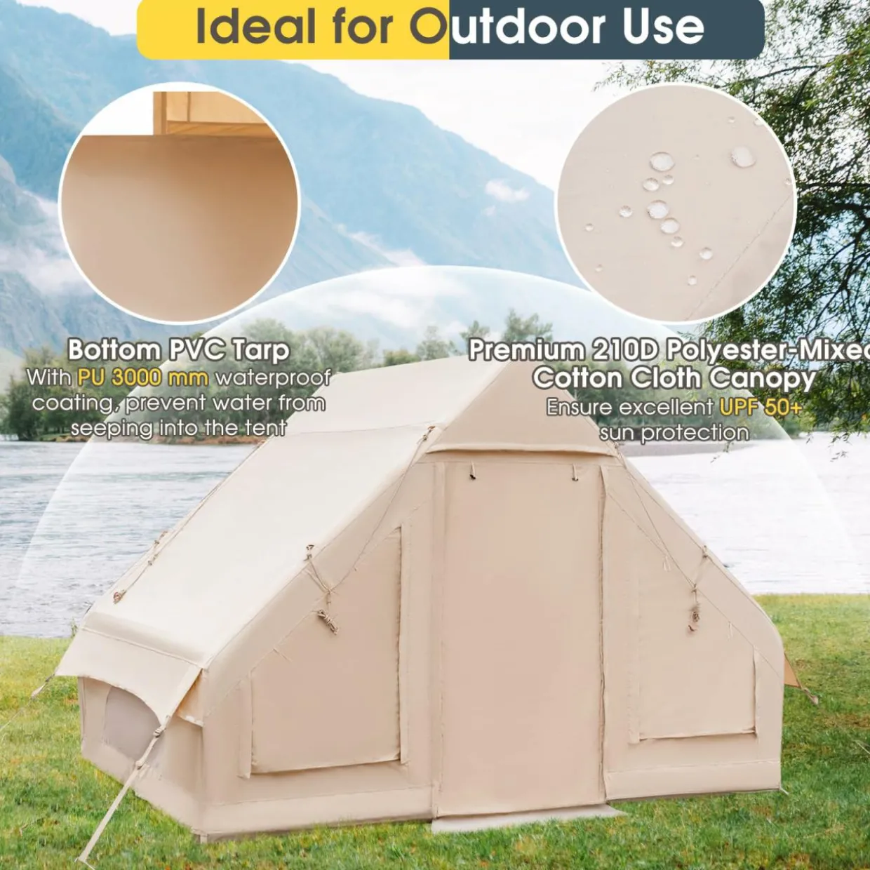Tangkula Inflatable Camping Tent with Pump, 4-6 People Outdoor Blow Up Cabin Tent with 7 Mesh Windows