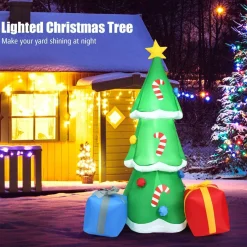 Tangkula Inflatable Christmas Tree, LED Lights, Built-in Sandbags & Stakes, Indoor Outdoor Holiday Decor