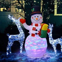 Tangkula Inflatable christmas Snowman, Santa Claus, Built-in Colorful LED Lights