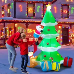 Tangkula  Inflatable Christmas Tree, LED Lights, Built-in Sandbags & Stakes, Indoor Outdoor Holiday Decor