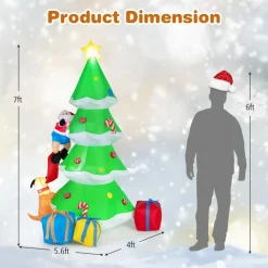 Tangkula  Inflatable Christmas Tree, LED Lights, Built-in Sandbags & Stakes, Indoor Outdoor Holiday Decor