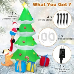 Tangkula  Inflatable Christmas Tree, LED Lights, Built-in Sandbags & Stakes, Indoor Outdoor Holiday Decor