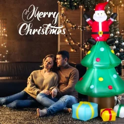 Tangkula  Inflatable Christmas Tree, LED Lights, Built-in Sandbags & Stakes, Indoor Outdoor Holiday Decor