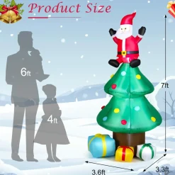 Tangkula  Inflatable Christmas Tree, LED Lights, Built-in Sandbags & Stakes, Indoor Outdoor Holiday Decor