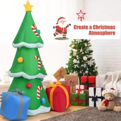 Tangkula  Inflatable Christmas Tree, LED Lights, Built-in Sandbags & Stakes, Indoor Outdoor Holiday Decor
