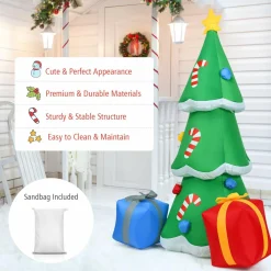 Tangkula  Inflatable Christmas Tree, LED Lights, Built-in Sandbags & Stakes, Indoor Outdoor Holiday Decor