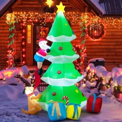 Tangkula  Inflatable Christmas Tree, LED Lights, Built-in Sandbags & Stakes, Indoor Outdoor Holiday Decor