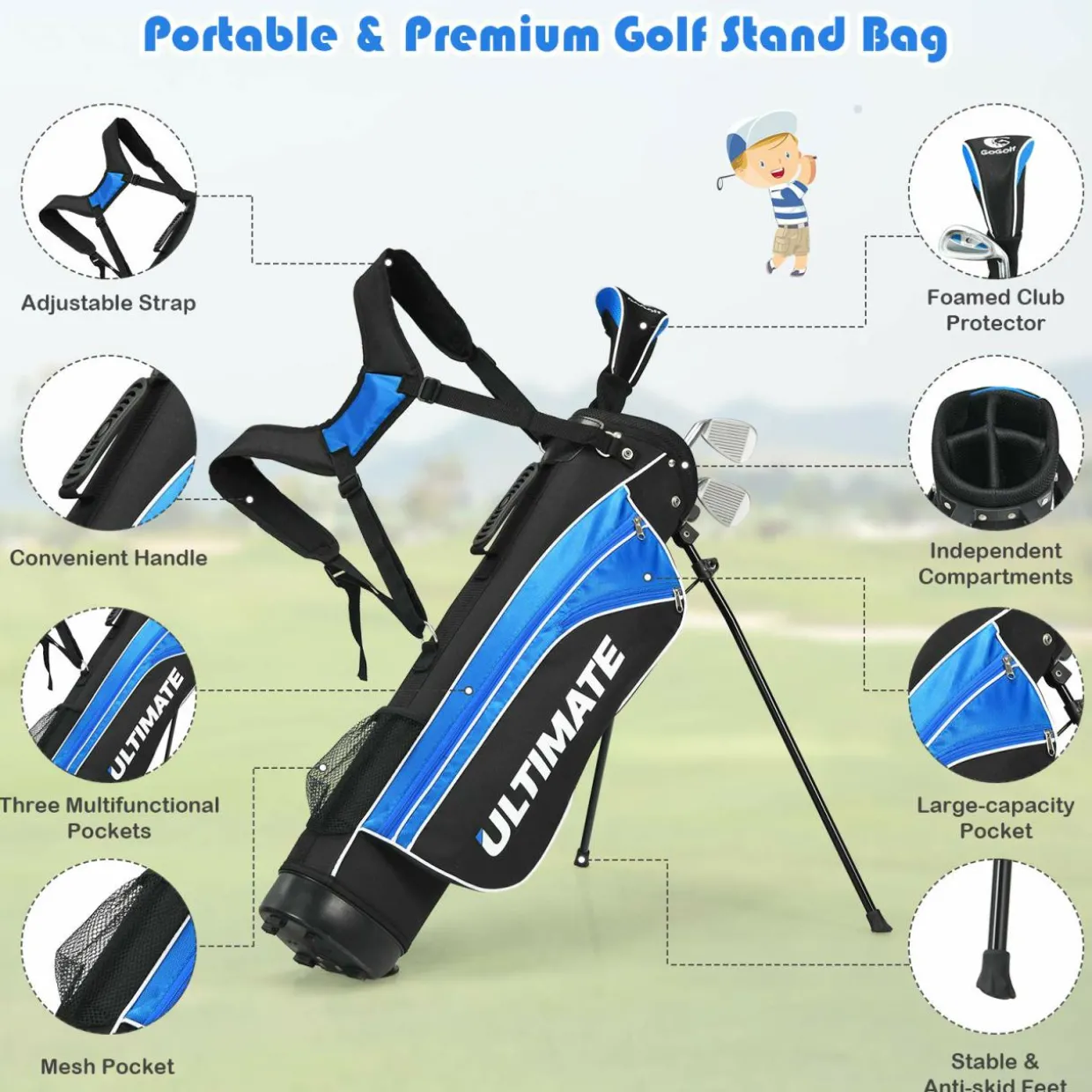 Tangkula Junior Complete Golf Club Set for Children Right Hand, Golf Stand Bag, Perfect for Children, Kids