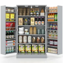 Tangkula Kitchen Pantry Cabinet, 17-Tier Buffet Sideboard with 2 Doors and 6 Adjustable Shelves