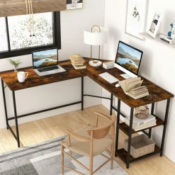 Tangkula L Shaped Computer Desk, Corner Home Office Desk with 2 Outlets & 2 USB Ports