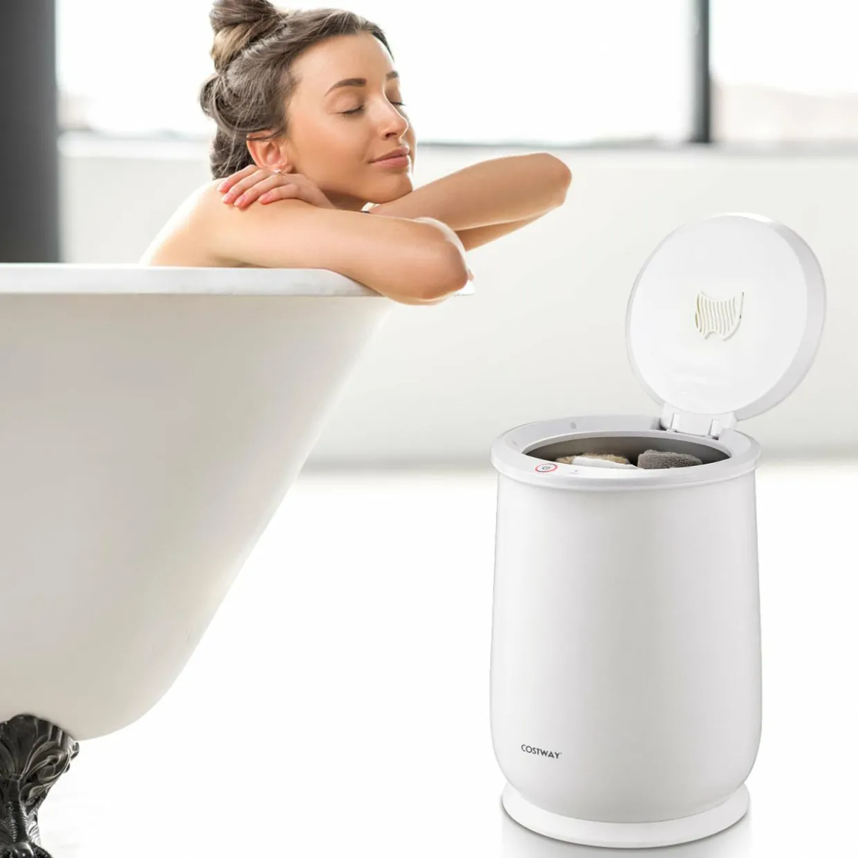 Tangkula 21L Towel Warmer Bucket for Bathroom, Large Towel Warmer w/Flip-Top Lid, 60 Min Auto Shut Off