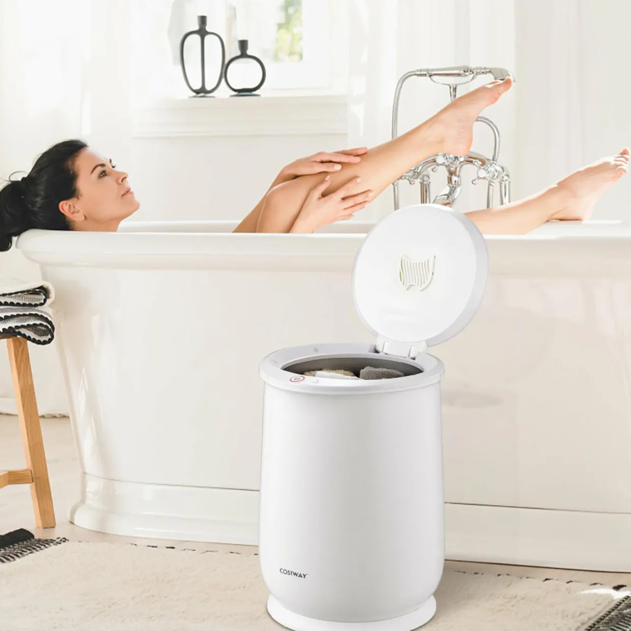 Tangkula 21L Towel Warmer Bucket for Bathroom, Large Towel Warmer w/Flip-Top Lid, 60 Min Auto Shut Off