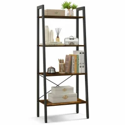 Tangkula Ladder Bookshelf, 4-Tier Industrial Wood Bookcase