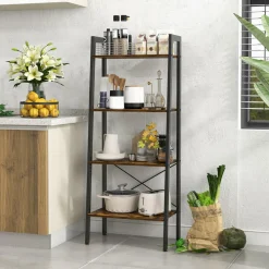 Tangkula Ladder Bookshelf, 4-Tier Industrial Wood Bookcase
