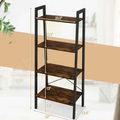 Tangkula Ladder Bookshelf, 4-Tier Industrial Wood Bookcase