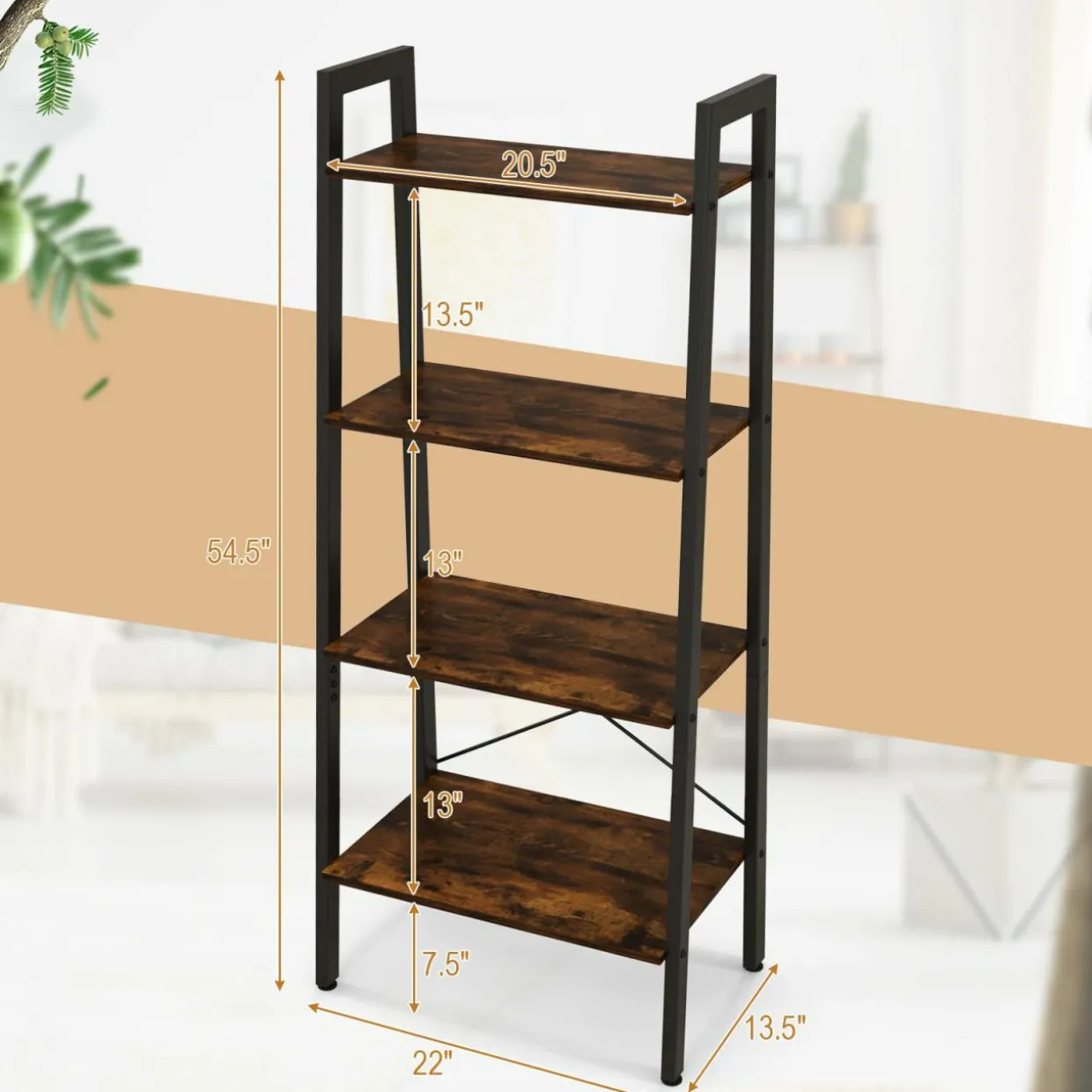 Tangkula Ladder Bookshelf, 4-Tier Industrial Wood Bookcase