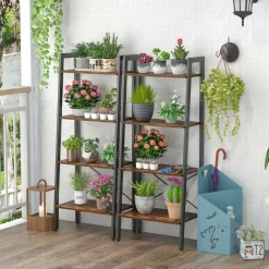 Tangkula Ladder Bookshelf, 4-Tier Industrial Wood Bookcase