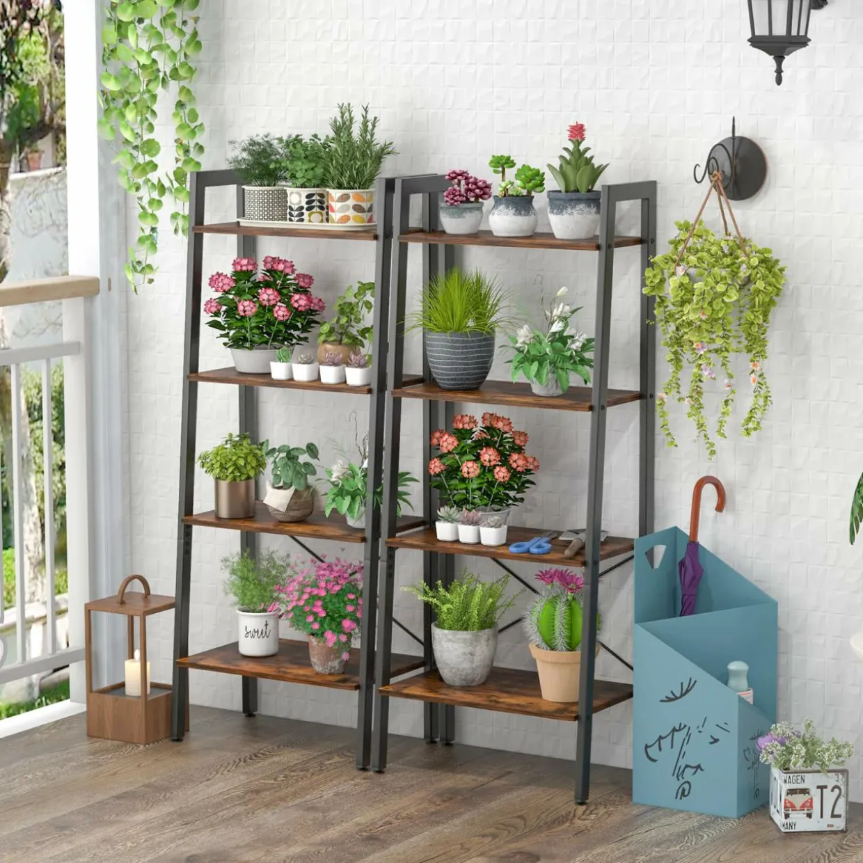 Tangkula Ladder Bookshelf, 4-Tier Industrial Wood Bookcase