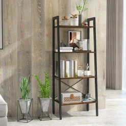 Tangkula Ladder Bookshelf, 4-Tier Industrial Wood Bookcase