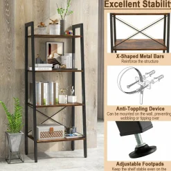 Tangkula Ladder Bookshelf, 4-Tier Industrial Wood Bookcase