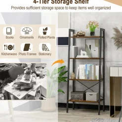 Tangkula Ladder Bookshelf, 4-Tier Industrial Wood Bookcase