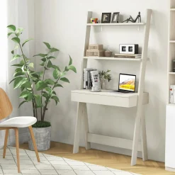 Tangkula Ladder Desk with Countertop & Drawer, Freestanding 2-Tier Ladder Shelf Desk