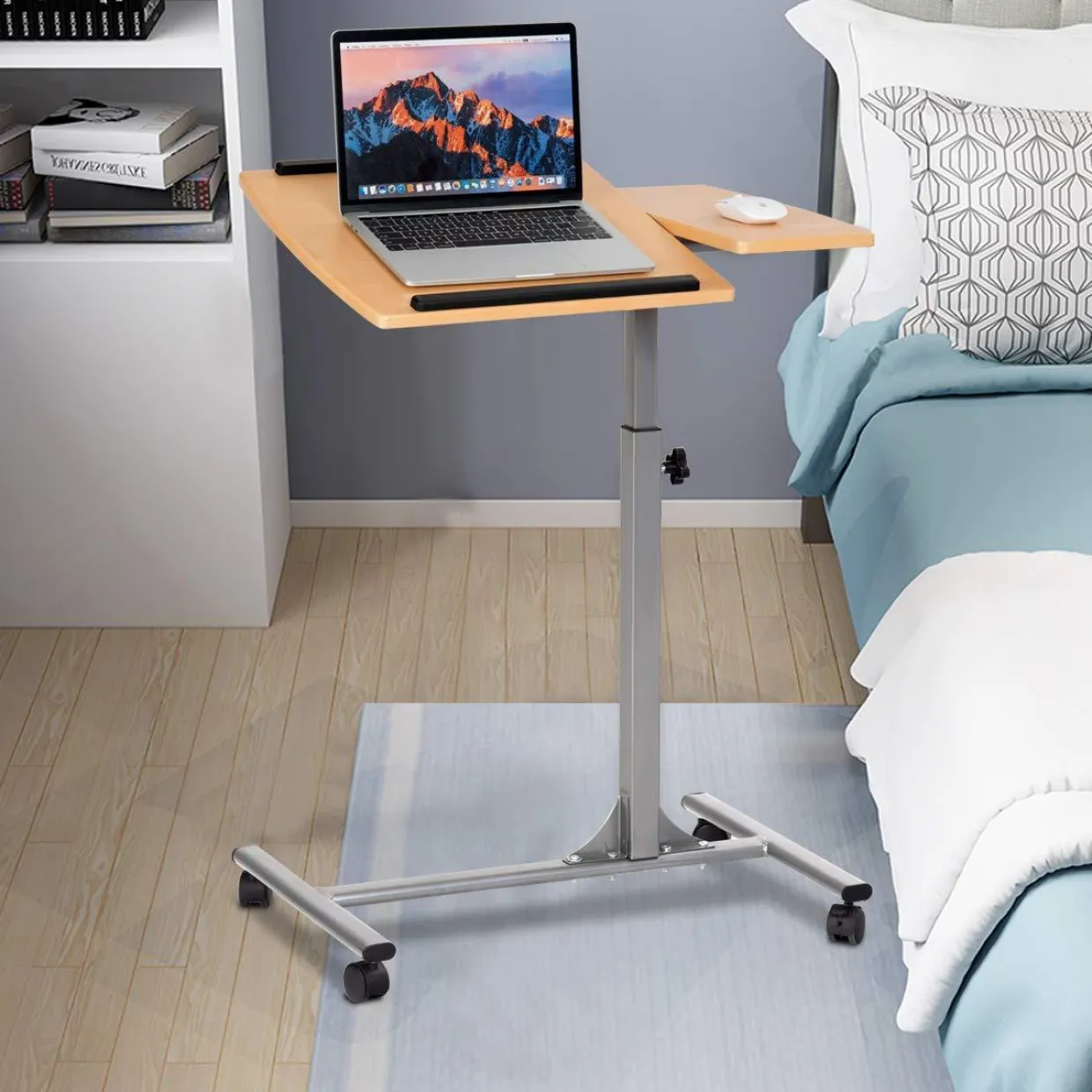 Tangkula Laptop Desk Overbed Table, Mobile Desk Cart, Angle & Height Adjustable Laptop Stand Cart