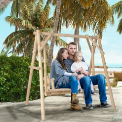 Tangkula 770lbs Porch Swing Frame, Heavy Duty A-Frame Wooden Swing Stand with Reinforced Bars