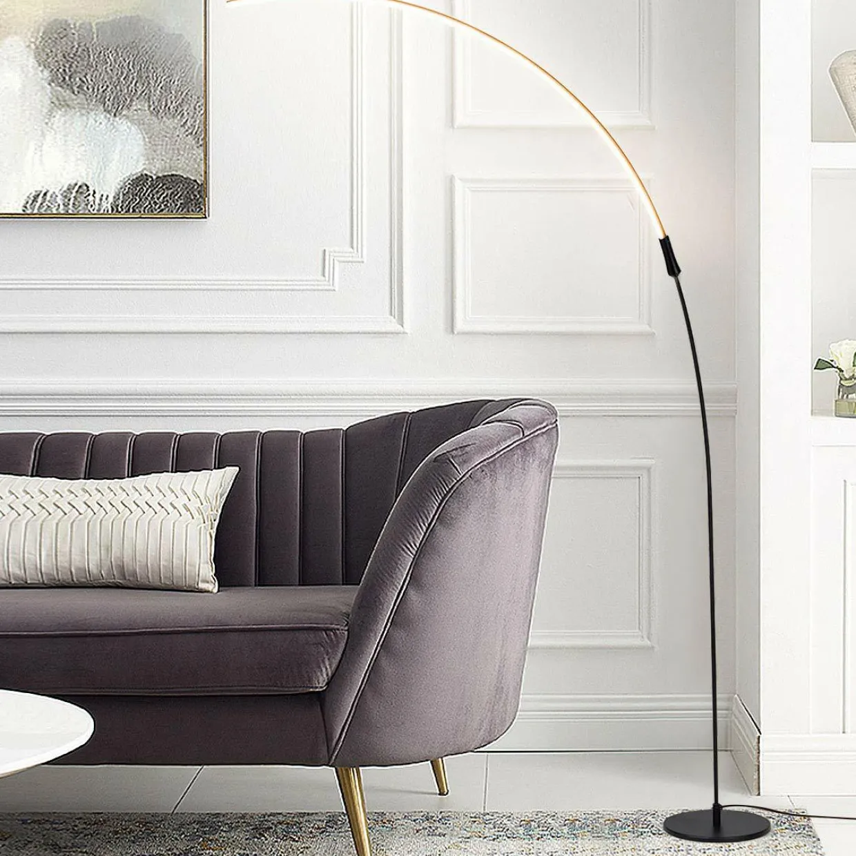 Tangkula LED Arc Floor Lamp, Curved Contemporary Minimalist Standing Lamp with 3 Brightness Levels