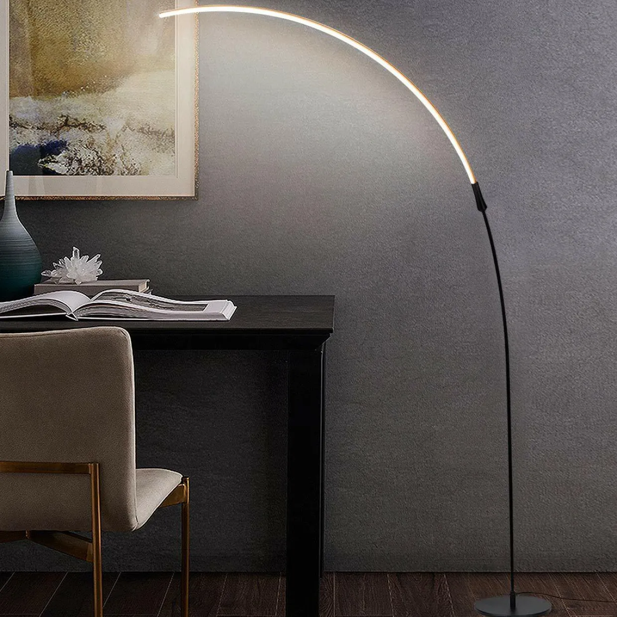 Tangkula LED Arc Floor Lamp, Curved Contemporary Minimalist Standing Lamp with 3 Brightness Levels