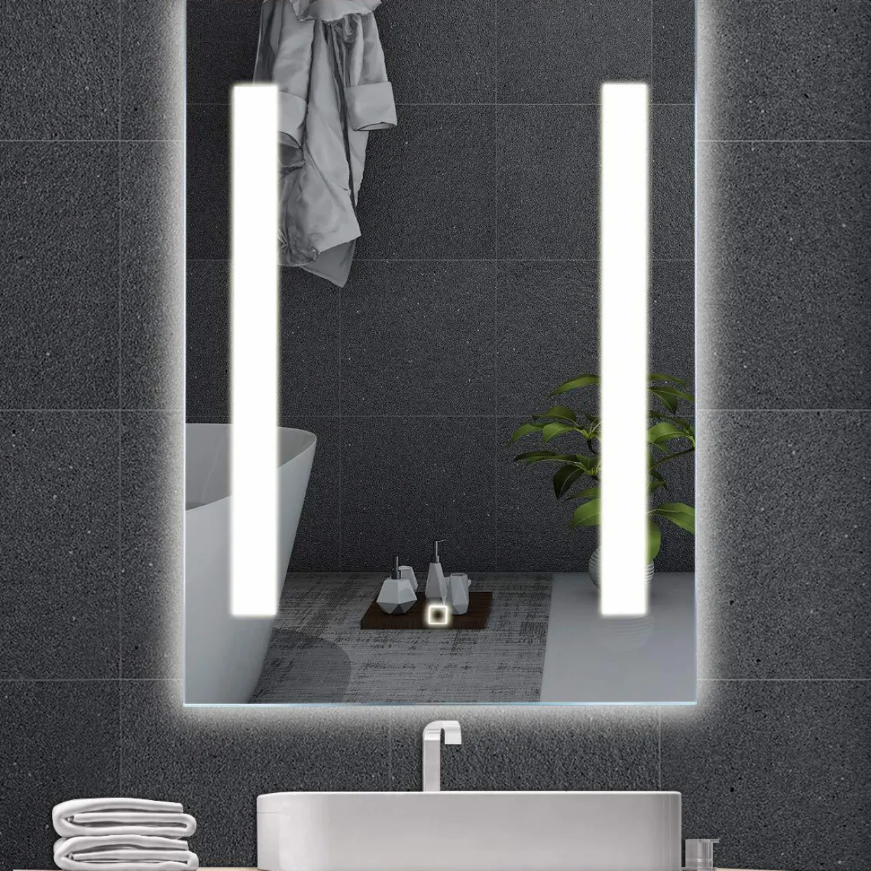 TANGKULA LED Bathroom Mirror, Led Backlit Wall-Mounted Makeup Vanity Mirror