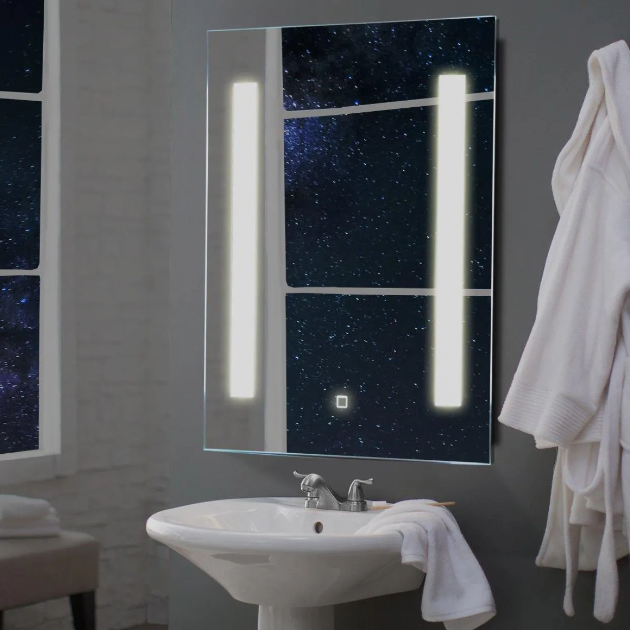 TANGKULA LED Bathroom Mirror, Led Backlit Wall-Mounted Makeup Vanity Mirror