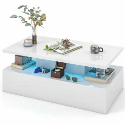 Tangkula LED Coffee Table, Modern High Gloss Coffee Table